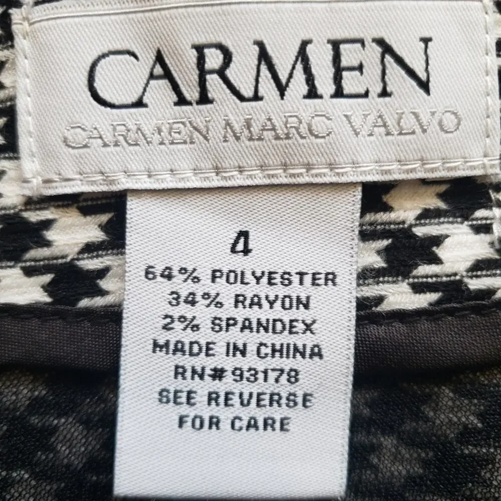 Carmen Marc Valvo Houndstooth‎ Black and White Midi Length A-Line Full Skirt 4 - Picture 8 of 9